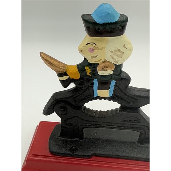 Vintage Cast Iron Nutcracker w/ Hand-Painted Nutcracker Soldier on Red Base - Picture 5 of 7